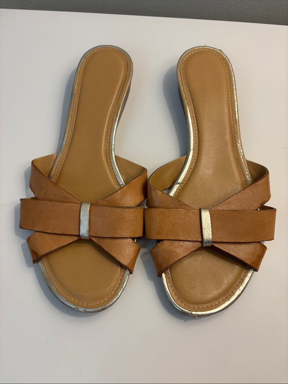 Coach and Four Italian Leather Tan Slide Wedge Sandals 7.5B